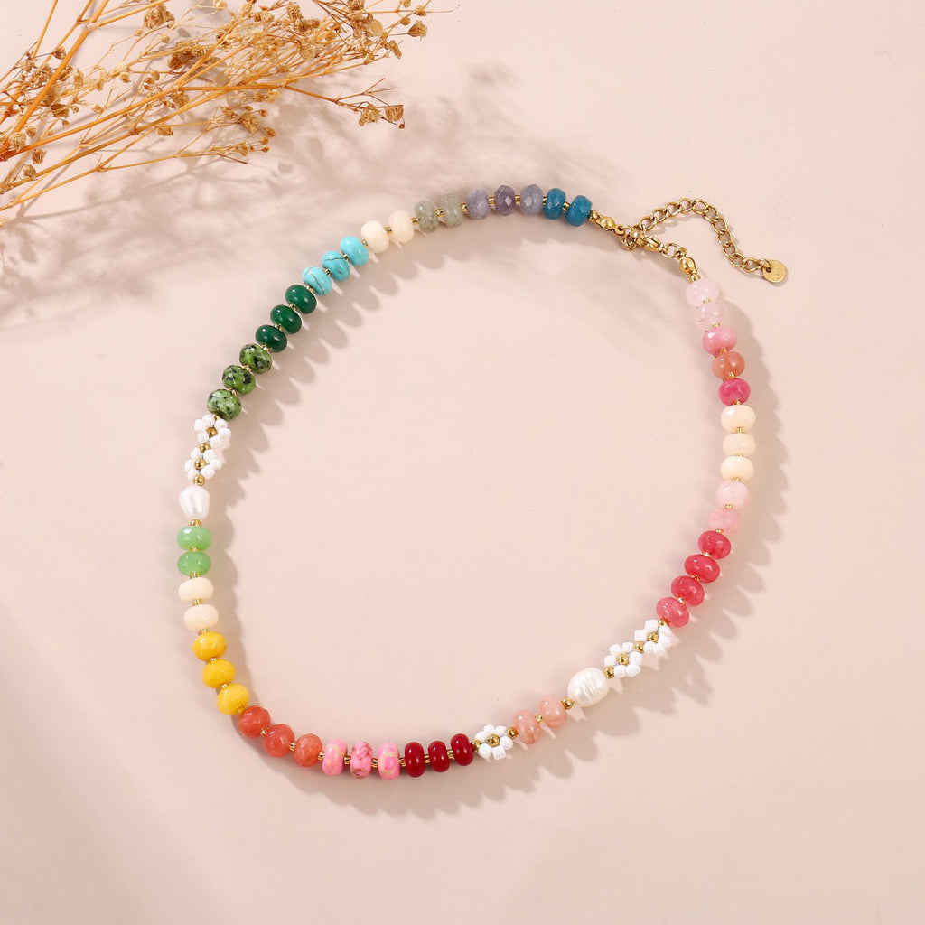Vibrant Rainbow Natural Stone NecklacVibrant Rainbow Natural Stone Necklace