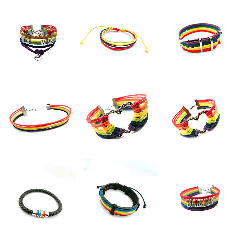 Bohemian 9-Piece Rainbow Multi-Layer Bracelet Set - Adjustable Hand-Woven Cords & Leather