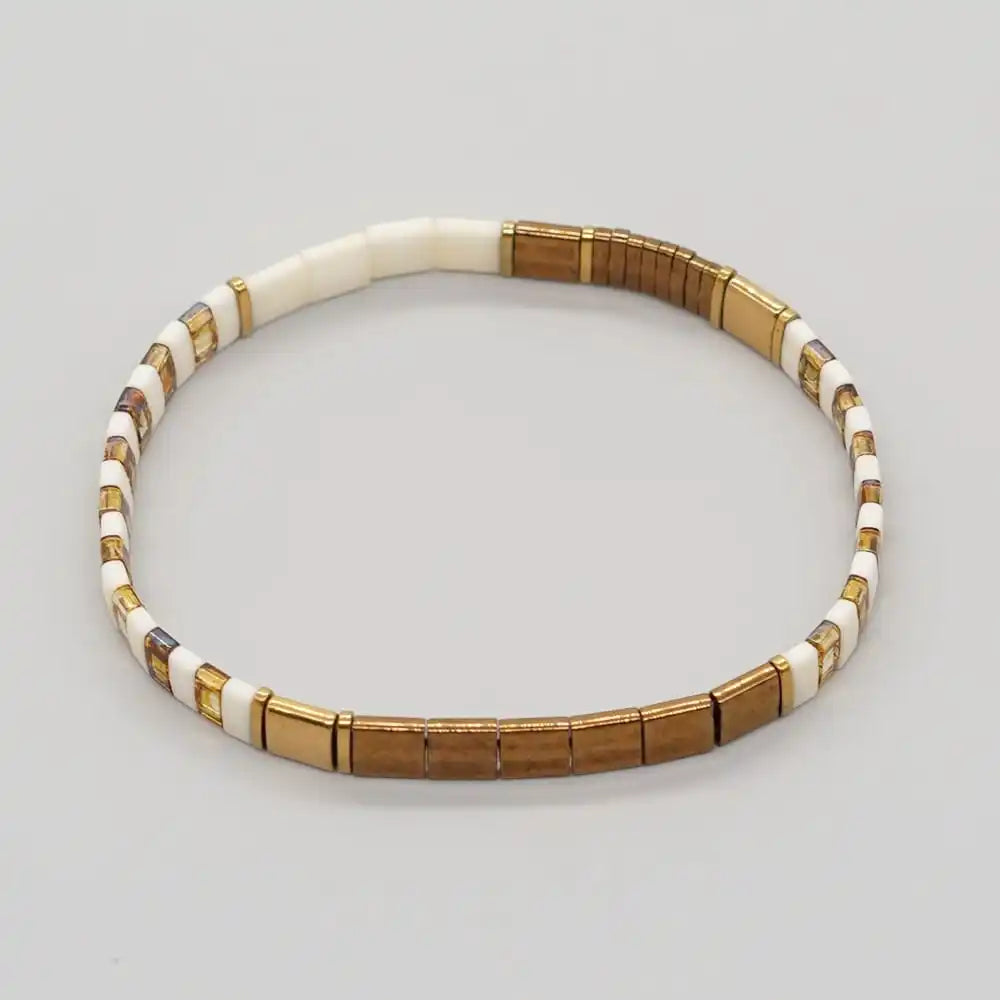 Bohemian Handmade Tila Bead Elastic Bracelet - Colorful Geometric Jewelry