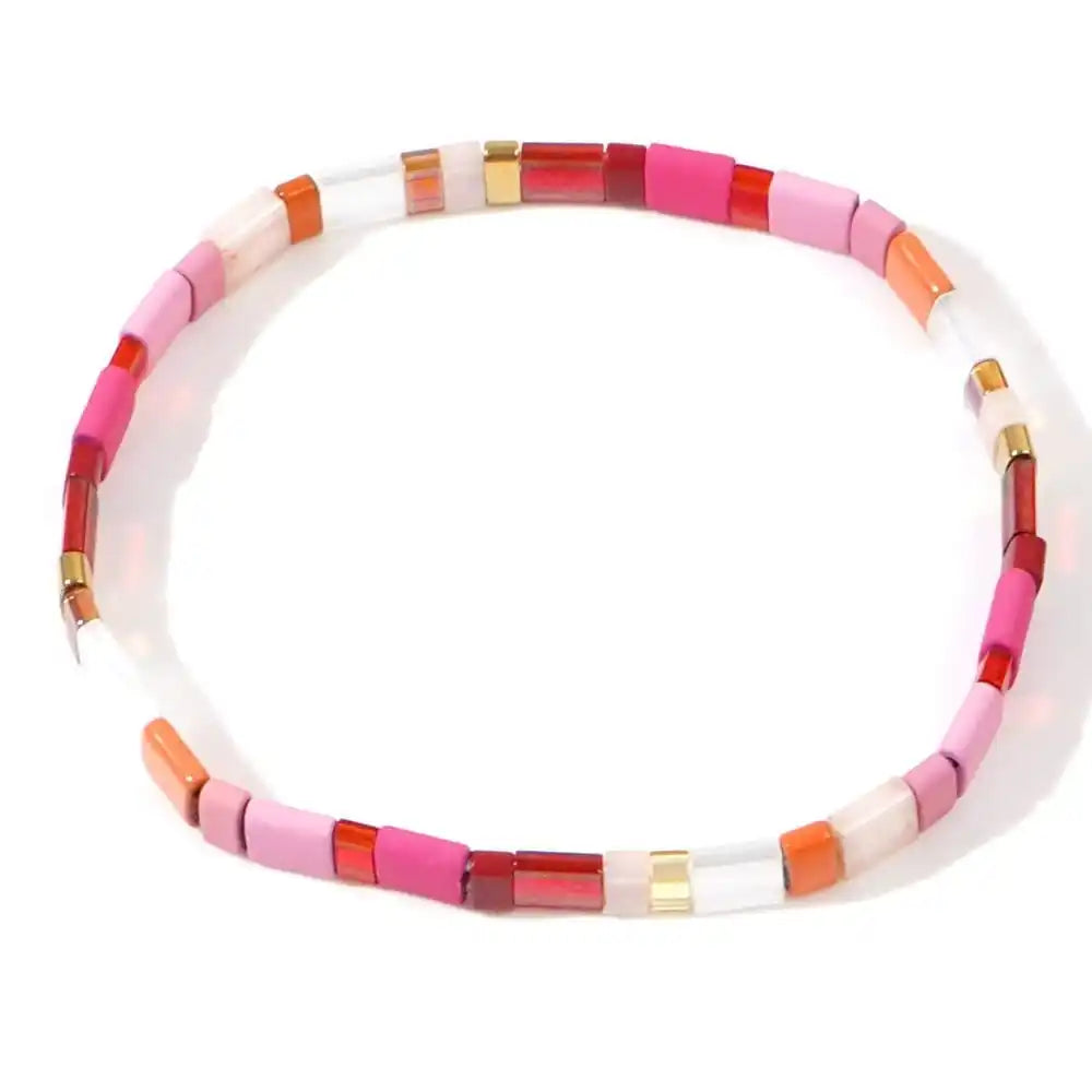 Bohemian Handmade Tila Bead Elastic Bracelet - Colorful Geometric Jewelry