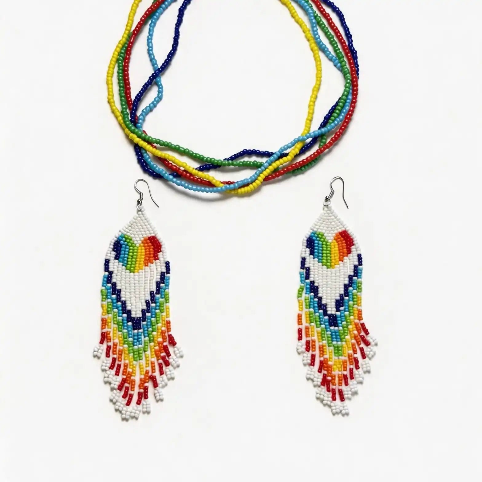 Bohemian Hand-Woven Heart Seed Bead Tassel Earrings