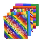 Vibrant Rainbow Bandana Set - 4 Pack Multi-Pattern Square Headwraps