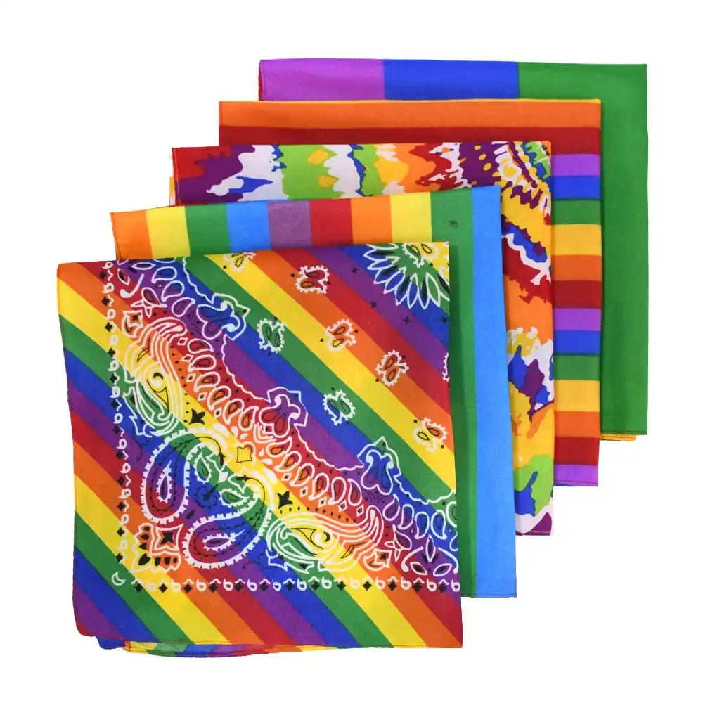 Vibrant Rainbow Bandana Set - 4 Pack Multi-Pattern Square Headwraps