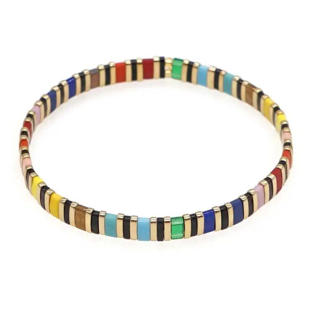Bohemian Handmade Tila Bead Elastic Bracelet - Colorful Geometric Jewelry