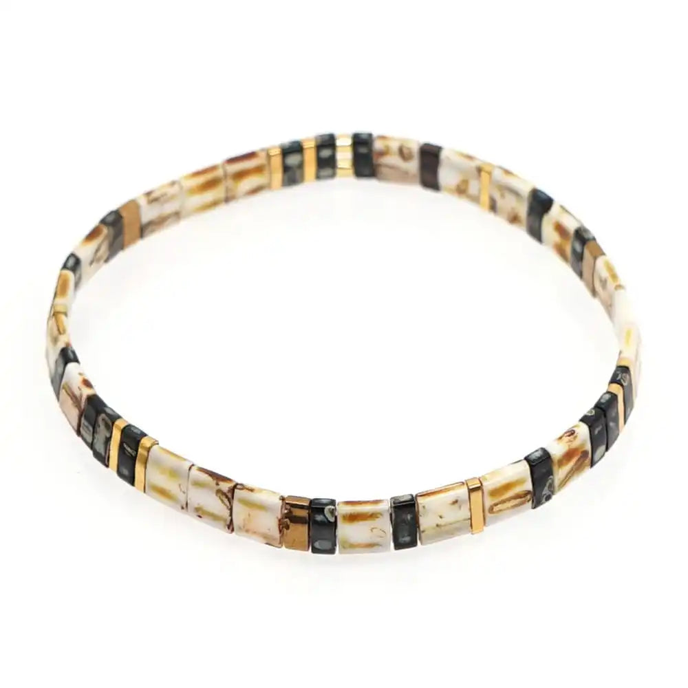 Bohemian Handmade Tila Bead Elastic Bracelet - Colorful Geometric Jewelry