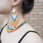 Bohemian Hand-Woven Heart Seed Bead Tassel Earrings
