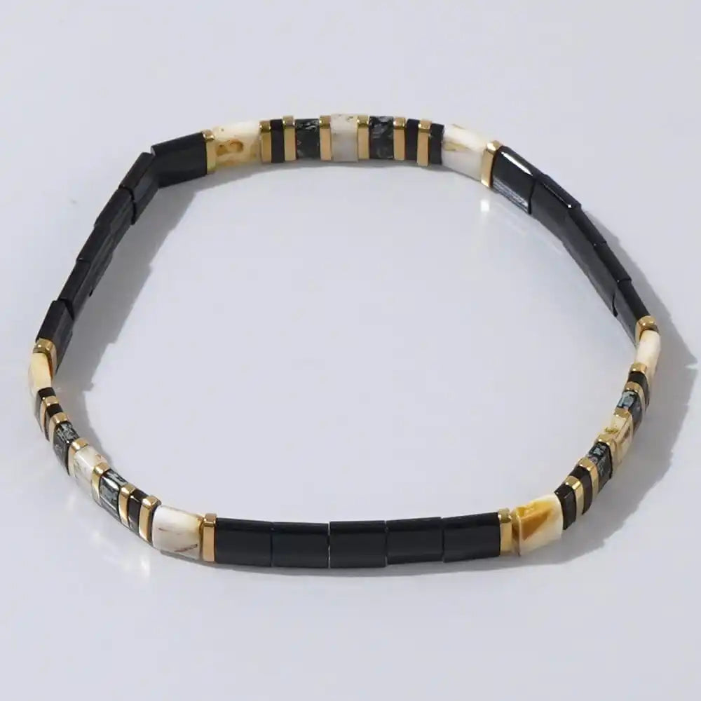 Bohemian Handmade Tila Bead Elastic Bracelet - Colorful Geometric Jewelry