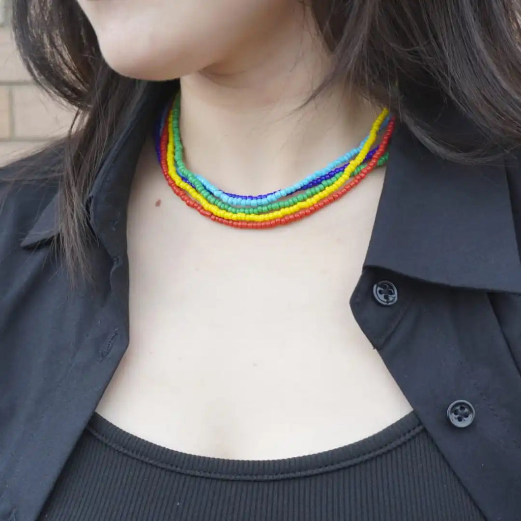 Handmade Colorful Seed Bead Necklace Set - 5 Vibrant Colors Bundle