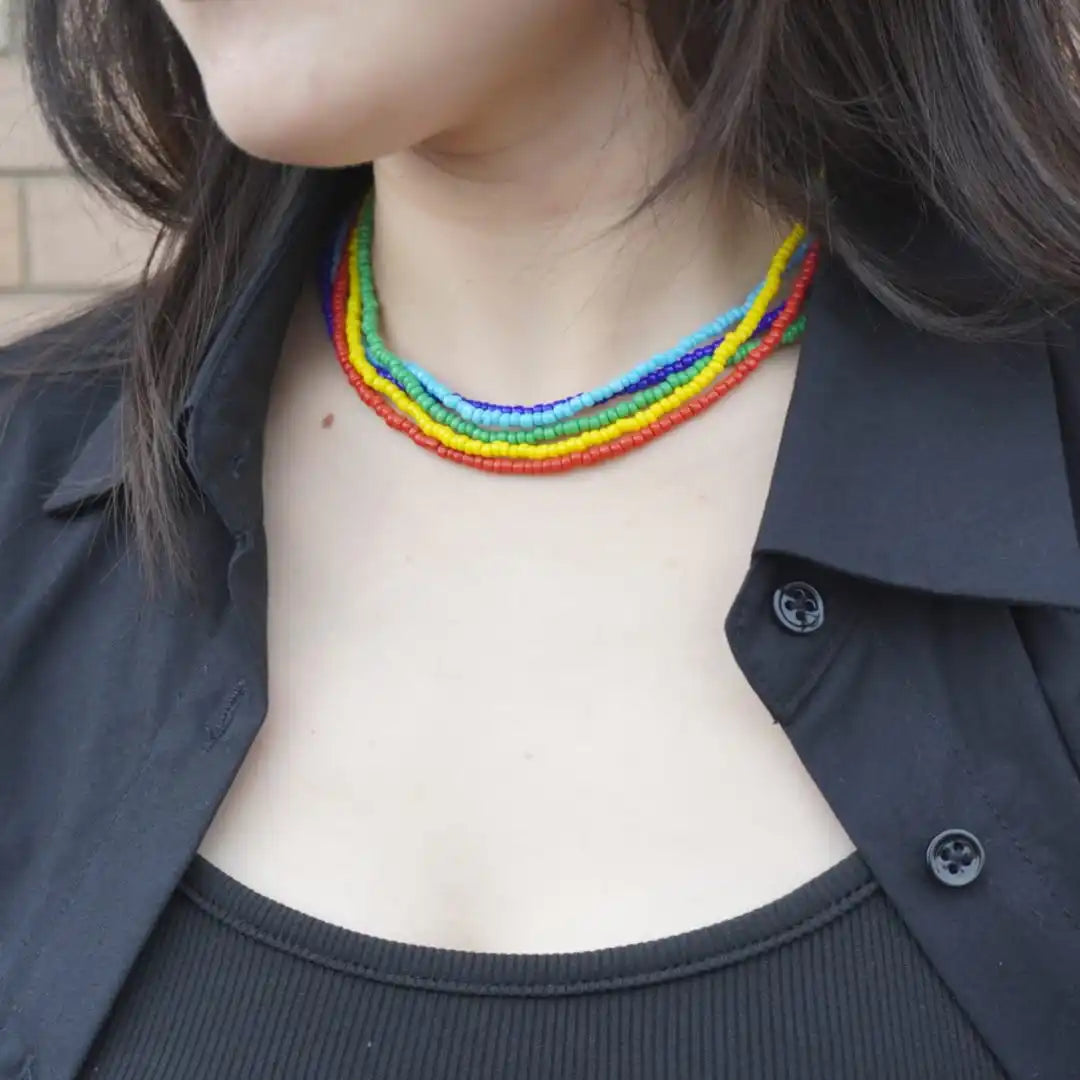 Handmade Colorful Seed Bead Necklace Set - 5 Vibrant Colors Bundle