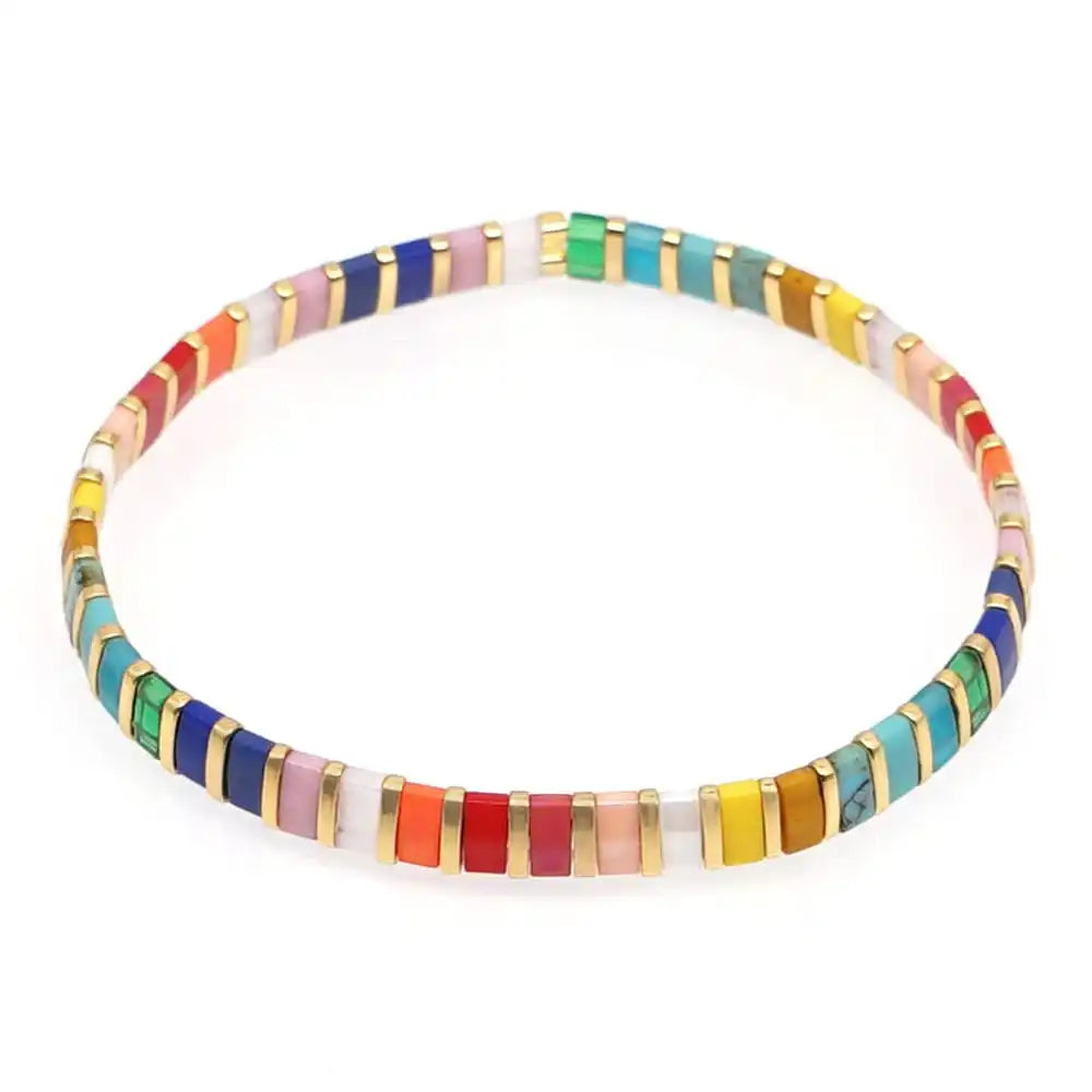 Bohemian Handmade Tila Bead Elastic Bracelet - Colorful Geometric Jewelry
