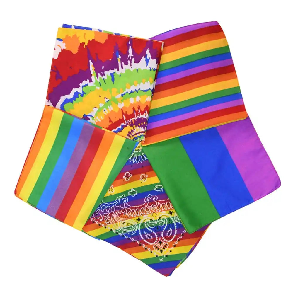 Vibrant Rainbow Bandana Set - 4 Pack Multi-Pattern Square Headwraps