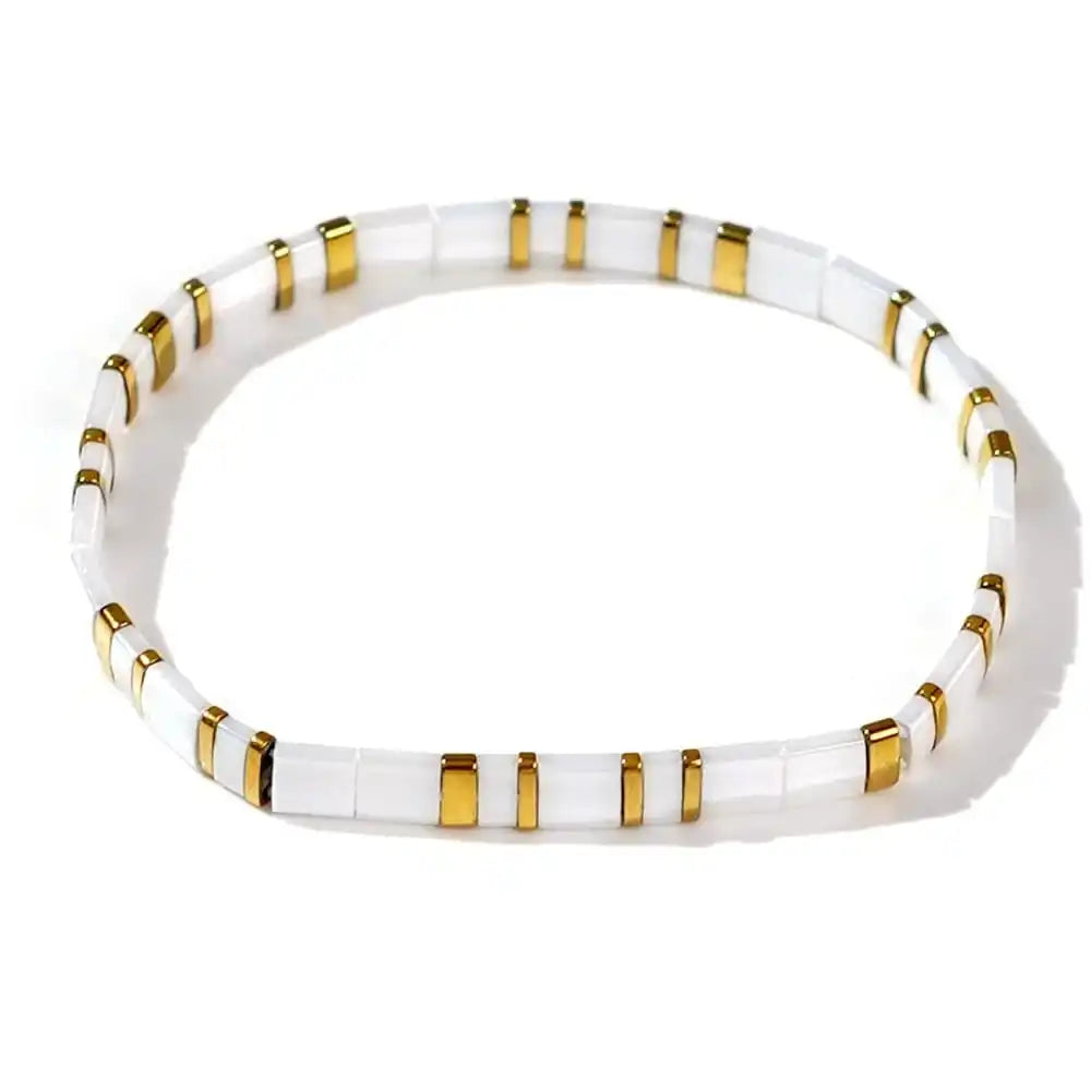 Bohemian Handmade Tila Bead Elastic Bracelet - Colorful Geometric Jewelry