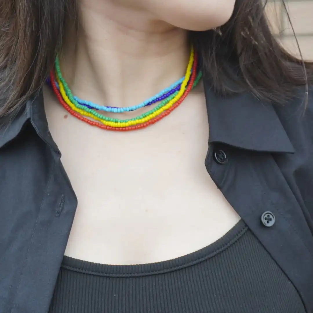 Handmade Colorful Seed Bead Necklace Set - 5 Vibrant Colors Bundle