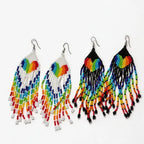 Bohemian Hand-Woven Heart Seed Bead Tassel Earrings