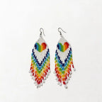 Bohemian Hand-Woven Heart Seed Bead Tassel Earrings
