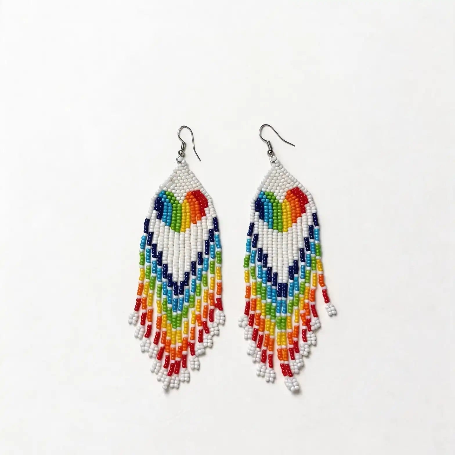 Bohemian Hand-Woven Heart Seed Bead Tassel Earrings