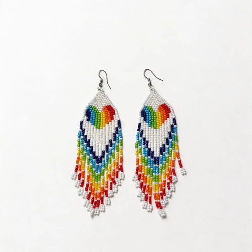 Bohemian Hand-Woven Heart Seed Bead Tassel Earrings
