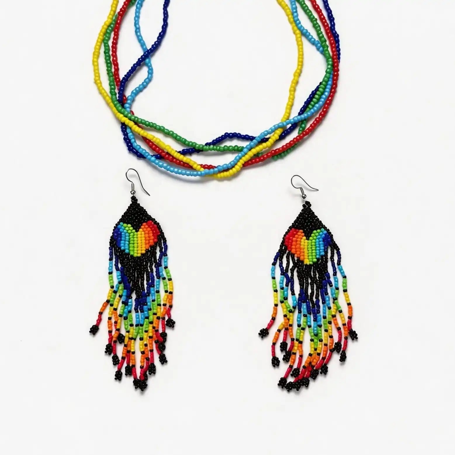 Bohemian Hand-Woven Heart Seed Bead Tassel Earrings