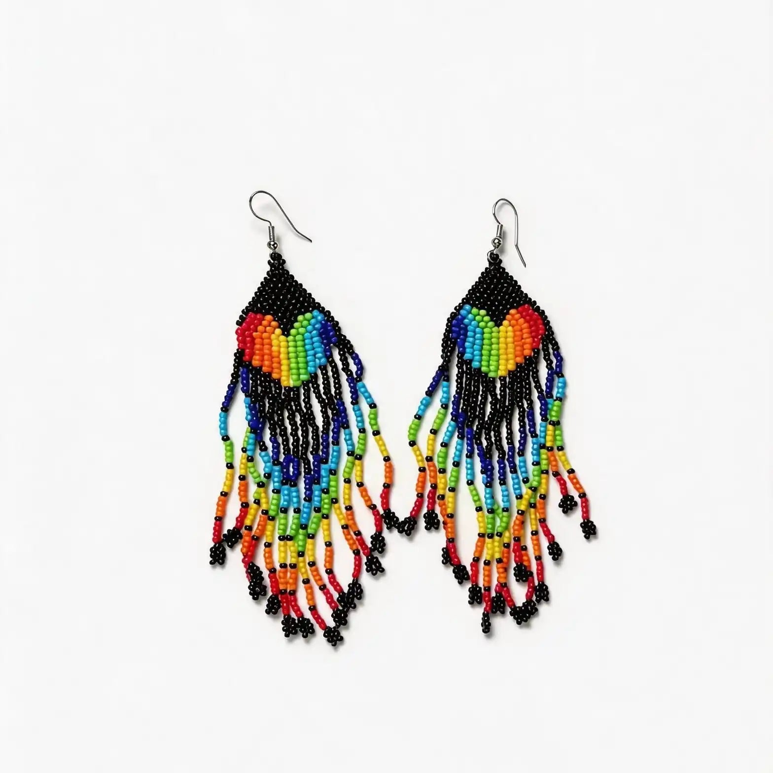 Bohemian Hand-Woven Heart Seed Bead Tassel Earrings