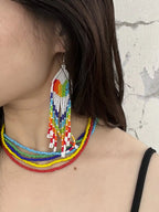 Bohemian Hand-Woven Heart Seed Bead Tassel Earrings