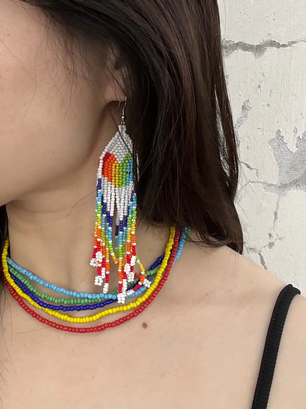Bohemian Hand-Woven Heart Seed Bead Tassel Earrings