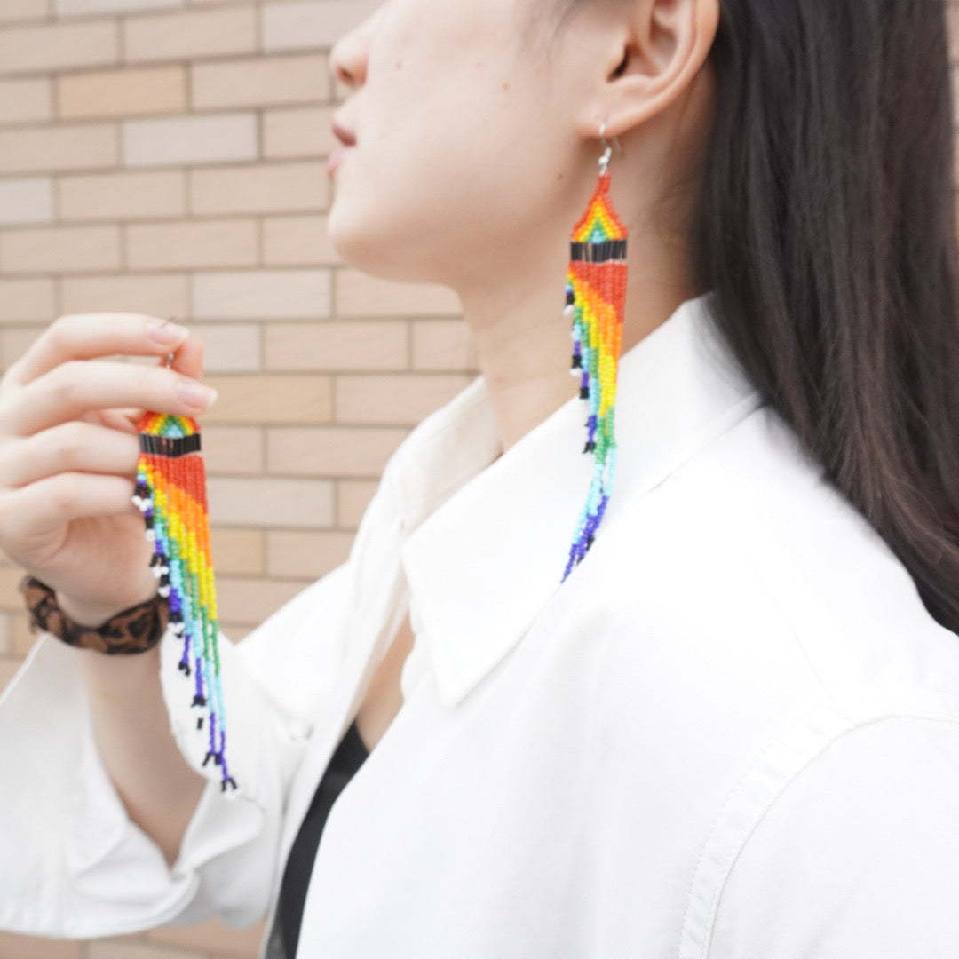 Colorful Seed Bead Dangle Earrings - Handmade Rainbow Boho Jewelry