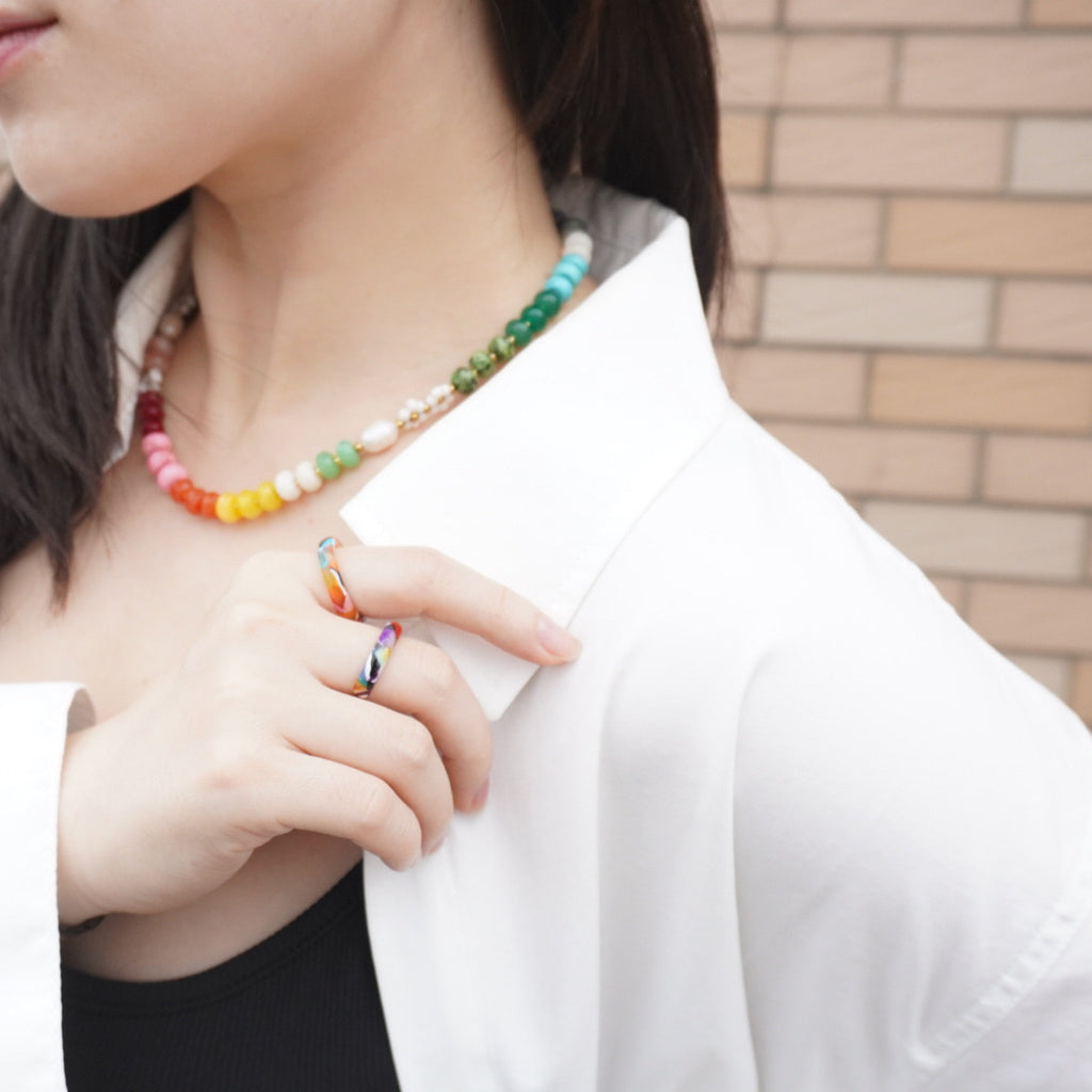 Vibrant Rainbow Natural Stone NecklacVibrant Rainbow Natural Stone Necklace