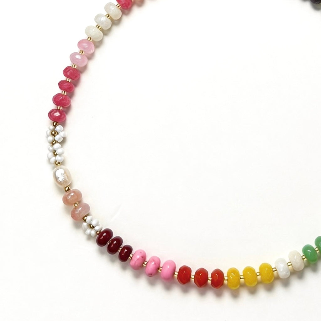 Vibrant Rainbow Natural Stone NecklacVibrant Rainbow Natural Stone Necklace