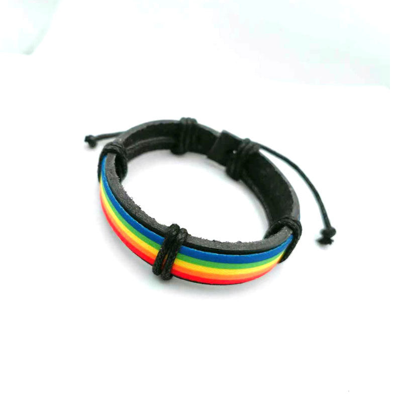 Bohemian 9-Piece Rainbow Multi-Layer Bracelet Set - Adjustable Hand-Woven Cords & Leather