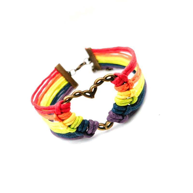 Bohemian 9-Piece Rainbow Multi-Layer Bracelet Set - Adjustable Hand-Woven Cords & Leather